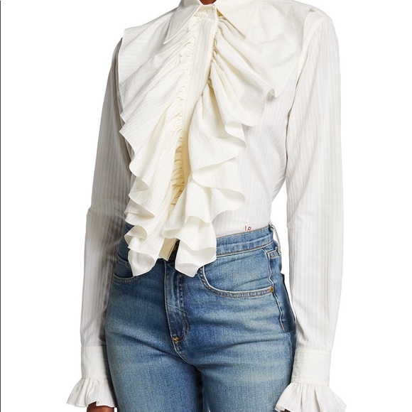 Victoria Beckham Tops - Victoria Beckham, Ruffle Front Button Down Shirt